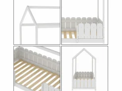 ModernLuxe Cama cabina 90x200cm de madera maciza - con protección contra caídas - Blanco Outlet