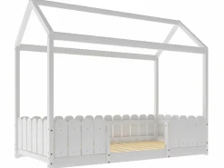 ModernLuxe Cama cabina 90x200cm de madera maciza - con protección contra caídas - Blanco Outlet