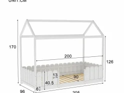 ModernLuxe Cama cabina 90x200cm de madera maciza - con protección contra caídas - Blanco Outlet