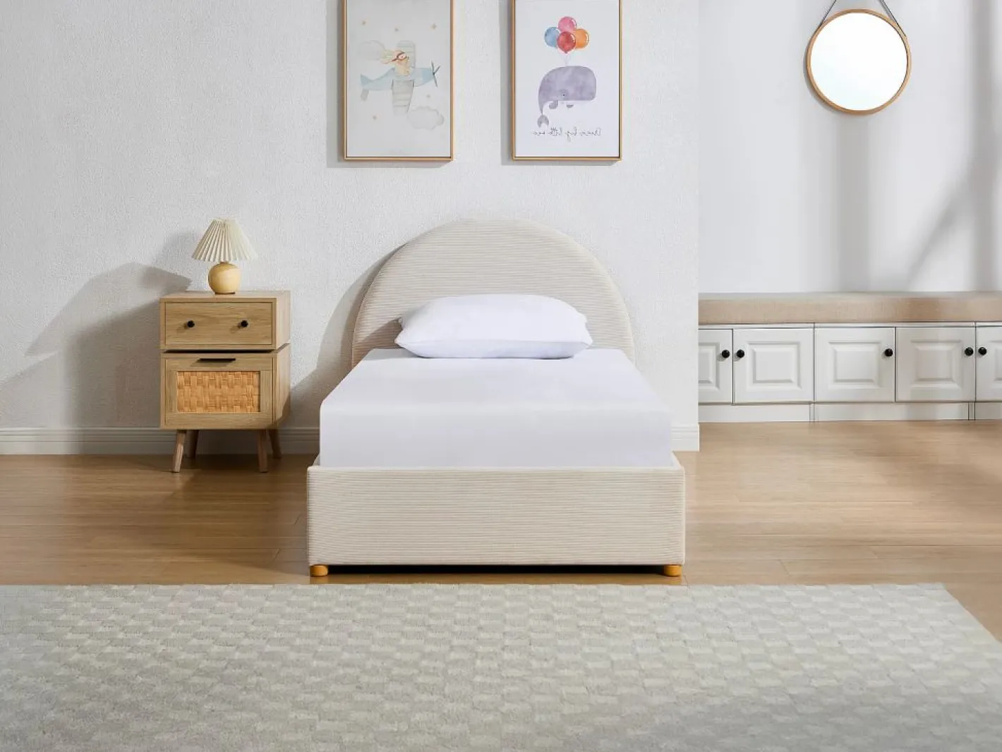 Vente-unique Cama canapé 90 x 190 cm en terciopelo acanalado color + colchón - LIRIMO Beige