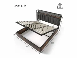 Cama canapé para adulto 180x200cm con estructura de metal - cabecero con USB y LED - lino (sin colchón)^ New
