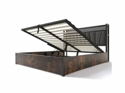 Cama canapé para adulto 180x200cm con estructura de metal - cabecero con USB y LED - lino (sin colchón)^ New