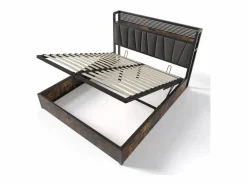 Cama canapé para adulto 180x200cm con estructura de metal - cabecero con USB y LED - lino (sin colchón)^ New