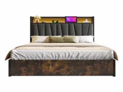 Cama canapé para adulto 180x200cm con estructura de metal - cabecero con USB y LED - lino (sin colchón)^ New