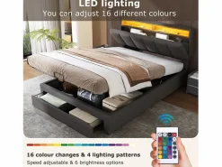 Merax Cama canapé 140x190 cm con cabecero y 2 cajones - LED - Tejido de lino - (sin colchón) Gris Discount