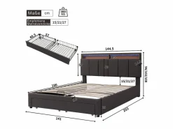 Merax Cama canapé 140x190 cm con cabecero y 2 cajones - LED - Tejido de lino - (sin colchón) Gris Discount