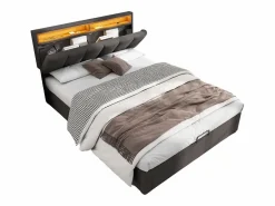 Merax Cama canapé 140x190 cm con cabecero y 2 cajones - LED - Tejido de lino - (sin colchón) Gris Discount