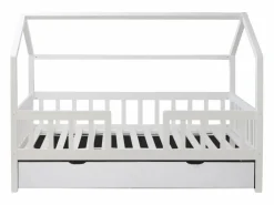 Cama casita con barandilla + cama elevable madera 90x190cm Blanco Clearance