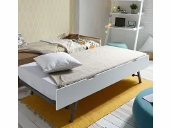 Cama casita con barandilla + cama elevable madera 90x190cm Blanco Clearance