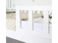 Cama casita con barandilla + cama elevable madera 90x190cm Blanco Clearance