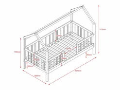 Cama casita con barandilla + cama elevable madera 90x190cm Blanco Clearance