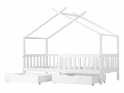 ModernLuxe Cama Montessori|Cama casita infantil 90×200 cm - en madera maciza + MDF - con 2 cajones - con protección anti-caídas y somier de láminas -