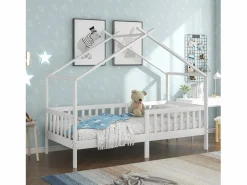 ModernLuxe Cama Montessori|Cama casita infantil 90×200 cm - en madera maciza + MDF - con protección anti-caídas y somier de láminas -