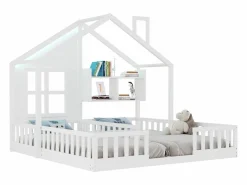 ModernLuxe Cama casita infantil 90 x 200 cm - con iluminación LED - con barreras de seguridad - con estantes de almacenamiento - ​ (colchón no incluido) Blanco Sale