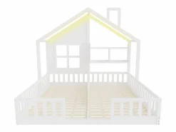 ModernLuxe Cama casita infantil 90 x 200 cm - con iluminación LED - con barreras de seguridad - con estantes de almacenamiento - ​ (colchón no incluido) Blanco Sale