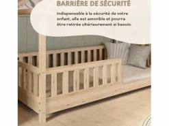 Cama casita infantil BOSCO 90x190 cm en madera de pino natural barnizada con somier de lamas – Estilo escandinavo unisex^ Clearance