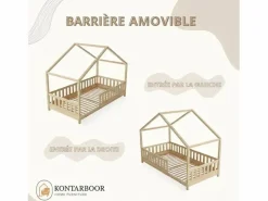 Cama casita infantil BOSCO 90x190 cm en madera de pino natural barnizada con somier de lamas – Estilo escandinavo unisex^ Clearance