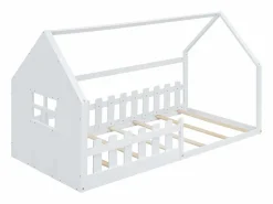 Cama casita infantil 90x200 cm - con barrotes de seguridad - Estructura de madera blanca - Estilo escandinavo limpio (sin colchón)^Hauss Spole Clearance