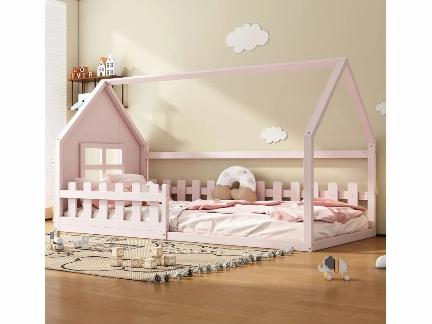 Cama casita infantil 90x200 cm con barrotes – (sin colchón)^Hauss Spole Discount