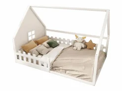 Cama casita infantil 140x200 cm con barandilla y barra tipo casa, madera de pino, (sin colchón)^Hauss Spole Hot