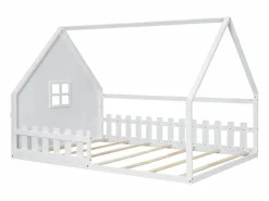 Cama casita infantil 140x200 cm con barandilla y barra tipo casa, madera de pino, (sin colchón)^Hauss Spole Hot