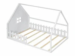 Cama casita infantil 140x200 cm con barandilla y barra tipo casa, madera de pino, (sin colchón)^Hauss Spole Hot