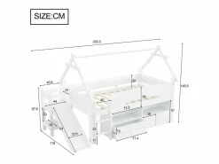 ModernLuxe Cama casita infantil 90x200 cm - con tobogán de seguridad - con 2 cajones - con barreras de seguridad - ​ (colchón no incluido) Blanco Sale