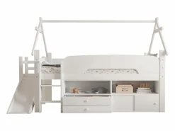 ModernLuxe Cama casita infantil 90x200 cm - con tobogán de seguridad - con 2 cajones - con barreras de seguridad - ​ (colchón no incluido) Blanco Sale