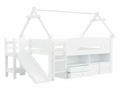 ModernLuxe Cama casita infantil 90x200 cm - con tobogán de seguridad - con 2 cajones - con barreras de seguridad - ​ (colchón no incluido) Blanco Sale