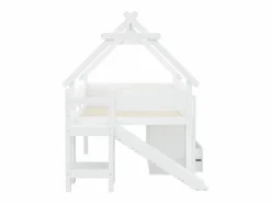 ModernLuxe Cama casita infantil 90x200 cm - con tobogán de seguridad - con 2 cajones - con barreras de seguridad - ​ (colchón no incluido) Blanco Sale
