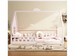 Hauss Spole Cama casita infantil 140x200 cm con barreras de seguridad, (sin colchón) Rosa Clearance