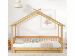 Cama casita infantil 90/180x200 cm con cama nido, acabado madera natural clara, sin colchón^Hauss Spole Sale