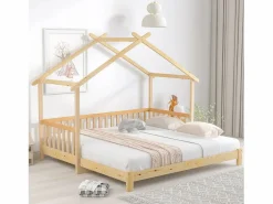 Cama casita infantil 90/180x200 cm con cama nido, acabado madera natural clara, sin colchón^Hauss Spole Sale