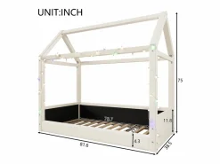 ModernLuxe Cama casita 90x200cm - con tira de luz LED - Diseño de techo - MDF - (colchón no incluido) Beige Outlet