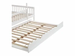 Cama Montessori|Cama casita 120x200cm con cama nido 120x190cm, Cama infantil con techo, chimenea, parrilla por 3 lados, pino + MDF,