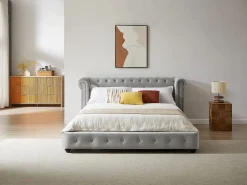 Vente-unique Cama Terciopelo|Cama chesterfield 160 x 200 cm pana - TONGERLA