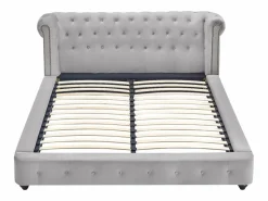 Vente-unique Cama Chesterfield 180 x 200 cm pana + colchón - TONGERLA Gris claro Outlet