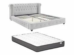 Cama chesterfield 160 x 200 cm pana + colchón - TONGERLA^Vente-unique Hot