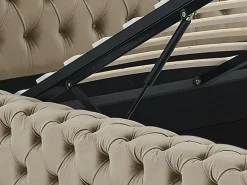 Cama Chesterfield Queen Size con almacenaje en terciopelo gris + colchón - DULENI^Vente-unique Best