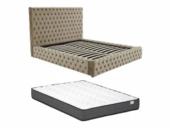 Cama Chesterfield Queen Size con almacenaje en terciopelo gris + colchón - DULENI^Vente-unique Best