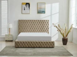 Vente-unique Cama Terciopelo|Cama Chesterfield tamaño queen con almacenaje en terciopelo color - DULENI