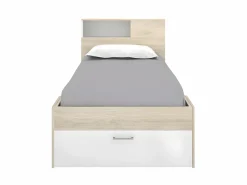 Vente-unique Cama Con Almacenaje|Cama Infantil|Cama compartimentos 90 x 190 cm Color: blanco y natural con colchón. LEANDRE