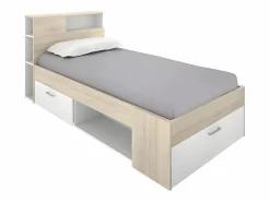 Vente-unique Cama Con Almacenaje|Cama Infantil|Cama compartimentos 90 x 190 cm Color: blanco y natural con colchón. LEANDRE