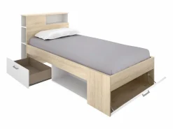 Vente-unique Cama Con Almacenaje|Cama Infantil|Cama compartimentos 90 x 190 cm Color: blanco y natural con colchón. LEANDRE