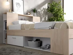 Cama compartimentos 140 x 190 cm color blanco y natural LEANDRE^Vente-unique New