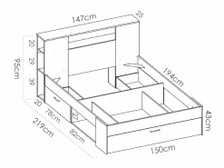 Cama compartimentos 140 x 190 cm color blanco y natural LEANDRE^Vente-unique New