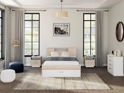 Cama compartimentos 140 x 190 cm color blanco y natural LEANDRE^Vente-unique New