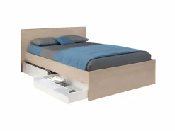Cama con 2 cajones 140 x 190 cm natural y blanco brillante + somier + colchón - VELONA^Vente-unique