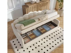 Merax Cama Diván|Cama con almacenaje - 90 x 200 cm - sofá cama con LED - sin colchón - terciopelo + MDF -