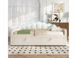 Merax Cama Diván|Cama con almacenaje - 90 x 200 cm - sofá cama con LED - sin colchón - terciopelo + MDF -